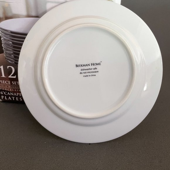 Set of 12 Beekman Home  6" Gold Banded Porcelain Canape Plates NIB - Picture 3 of 5